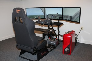 A triple monitor simulator running X-Plane, built by X-Force PC